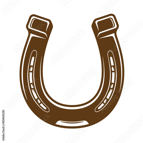 Vintage Brown horseshoe illustration with white outline on white background
