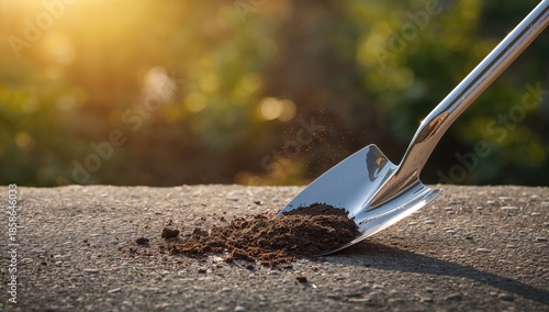Shovel piercing rich soil o...