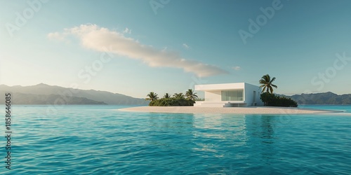 Scenic island with white bu...