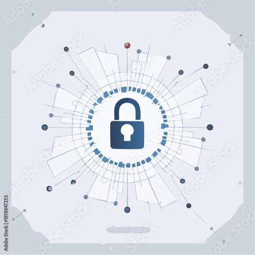 Points are connected and create a sign of the Cyber security concept lock. Technology and network concept.