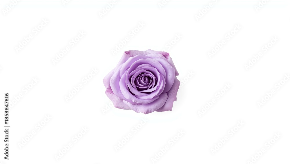Fototapeta premium Single purple rose against a white backdrop suitable for botanical illustrations or floral layouts