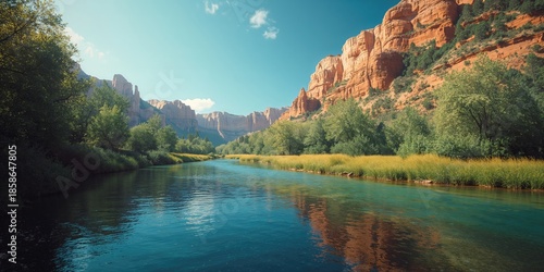 Summer mountain stream flow...