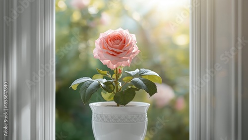 Pink rose in full bloom pla...