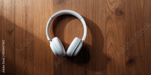 White headphones resting on...