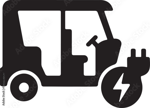 Electric auto rickshaw icon with a charging plug a sustainable transportation symbol