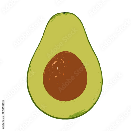 Realistic avocado half vector icon with pit and flesh detail, green gradients, isolated on transparent background.