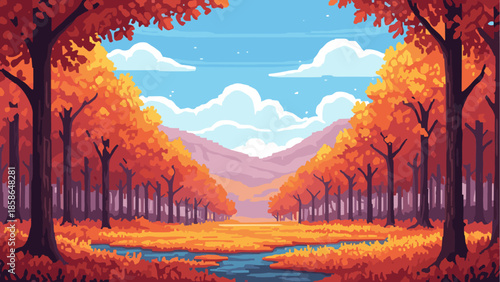 Vibrant autumn landscape with colorful trees and mountains