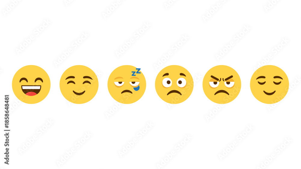Naklejka premium Assorted emoji faces displaying various emotions on white background