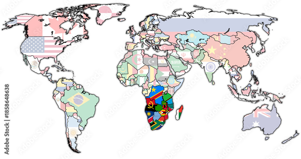 Obraz premium SADC member coutries on world map