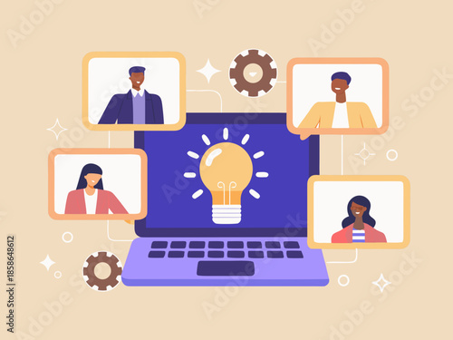 Collaborative brainstorming session with diverse team members using digital technology