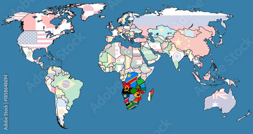 SADC member coutries on world map