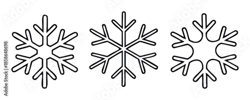 Winter holiday seasonal decoration elements featuring three distinct stylized snowflake outlines perfect for festive greeting designs, cold weather themes, and graphic applications.
