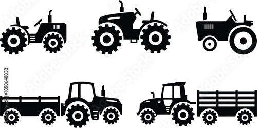 Collection of tractor silhouette with trailer