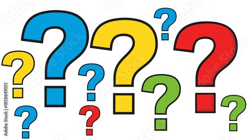 A vibrant illustration of colorful question marks and shapes in a whimsical arrangement fghfgh eps