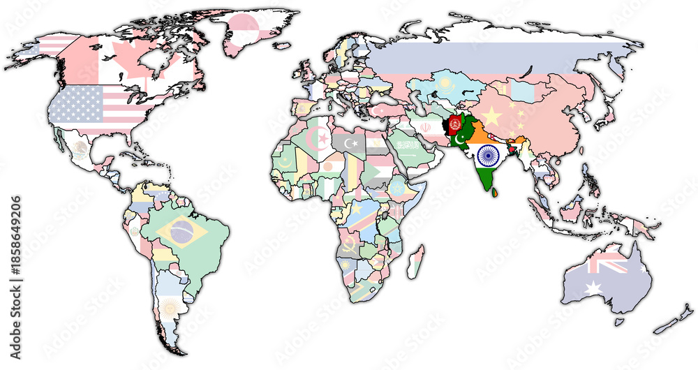 Obraz premium SAARC member coutries on world map