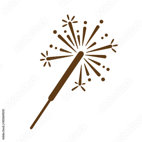 Vintage Brown sparkler firework exploding with sparks and lines isolated on white background