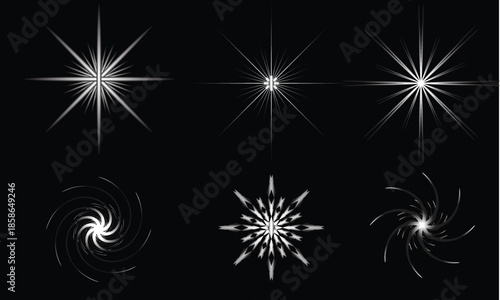 Abstract Christmas tree and stars on a seamless winter background vector illustration with snowflakes and holiday decorations for a blue and black xmas celebration wallpaper design