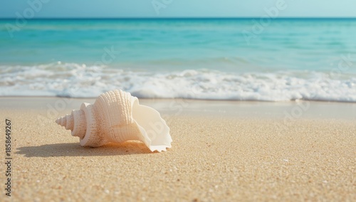Seashell on beach sand, ide...