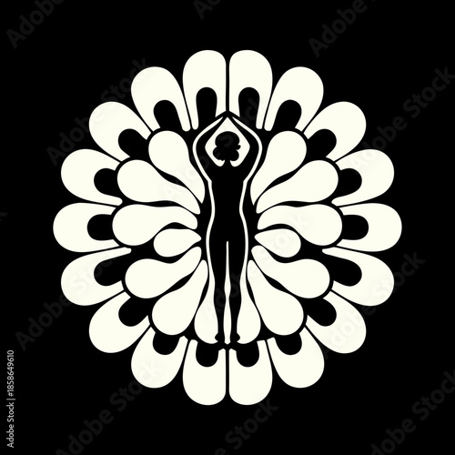Abstract Woman Silhouette Merging with Blooming Flower, Elegant Floral Icon for Spa Wellness and Natural Beauty Branding