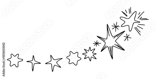 Dynamic whimsical star trail graphic flowing with playful shapes and shimmering sparkles perfect for festive event invitations or joyous decorative design projects