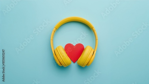 Yellow headphones with red ...