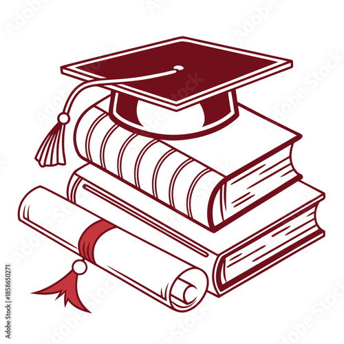 Flat vector illustration of stacked books, symbolizing education, knowledge, learning, and academic library collection.