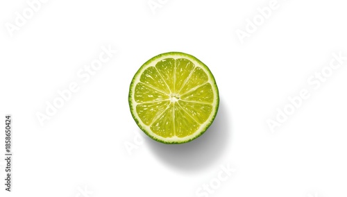 Kaffir lime slice on white surface, emphasizing citrus flavor for food presentation