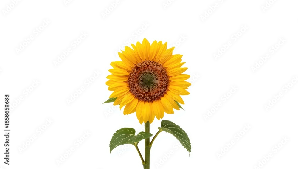 Obraz premium Bright studio shot of a large sunflower on white background, used as a floral pattern or decorative backdrop