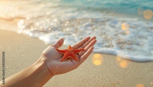 Starfish resting on hands a...