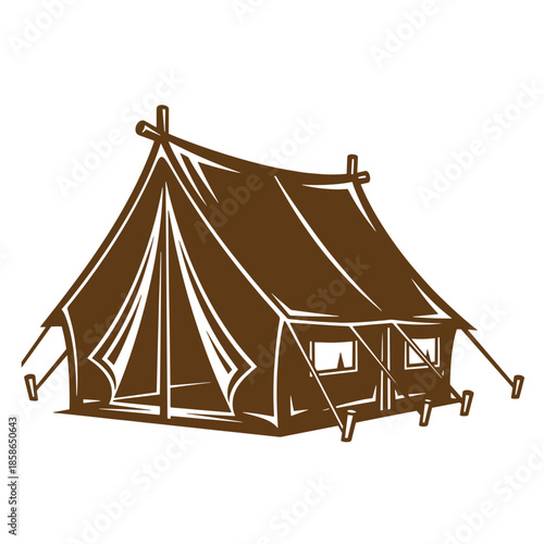 Vintage Brown tent with poles and fabric design for camping or outdoor activities  recreation shelter