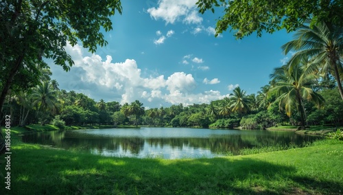 City park landscape featuri...