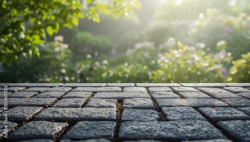 Gray stone paving on an out...