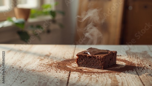 Chocolate brownie served wi...