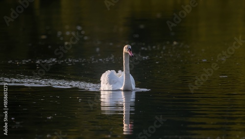 White swan on a lake surfac...