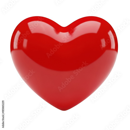 Glossy red 3D heart icon symbol for love valentine's day and romance isolated on transparent background