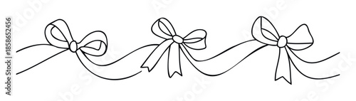 Elegant black outline bows and flowing ribbons create a festive decorative border perfect for holiday greetings, party invitations, gift wrapping, or any celebration event
