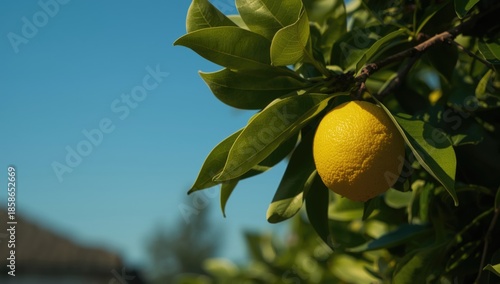 Fresh lemon on shrub, highl...