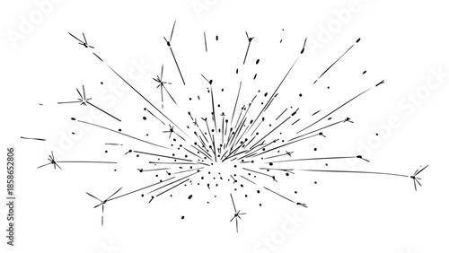 Dynamic handdrawn sparkler burst graphic radiating energy from a central point for festive holiday event decorations and lively celebration designs