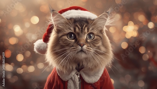 Adorable feline in a Santa ...
