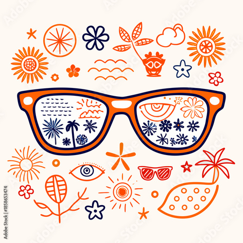 Minimal Summer Sunglasses Icon, Stylized Eyewear Vector Illustration for Travel, Beach, and Vacation Themes