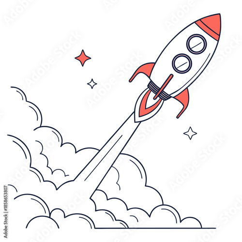 Modern Flat Vector Art of a Space Rocket Launching for Business Startup Concept and Future Success