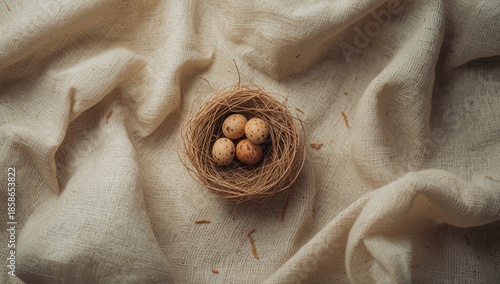 Straw birds nest with quail...
