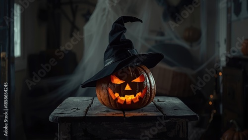Eerie pumpkin with a witch'...