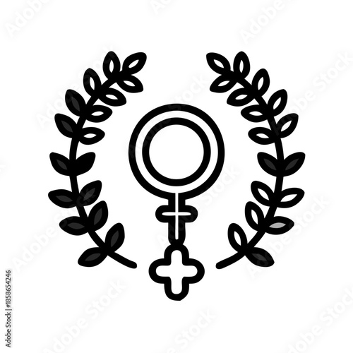 Venus Female Gender Symbol with Floral Vines and Leaves Vector for Women's Empowerment and Feminine Health