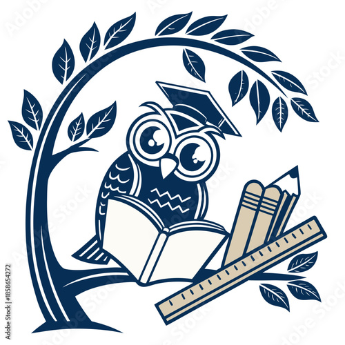 Wisdom Owl Education Logo, Stylized Bird Icon Representing Knowledge, Learning, and Academic Intelligence