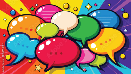 A set of diverse speech bubbles and communication symbols in vector style, illustrating dialogue and expression..eps