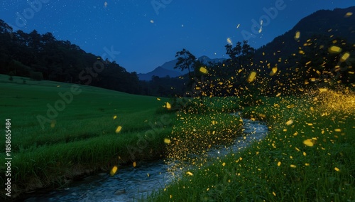 Numerous fireflies flickeri...