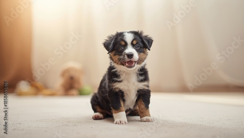 Half-breed puppy in monochr...