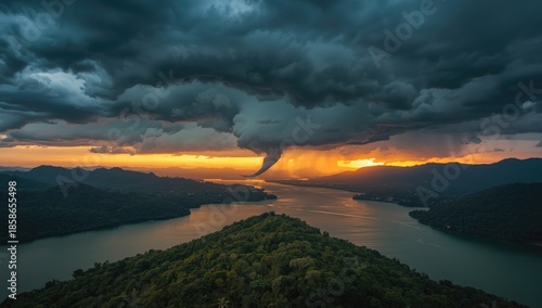 Sunset drone shot of raincl...