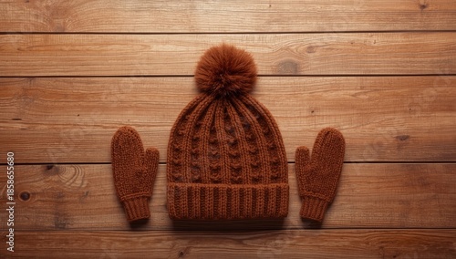 Brown winter hat and mitten...